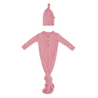 Ribbed Knotted Day Gown with Hat Set in Apple Blossom
