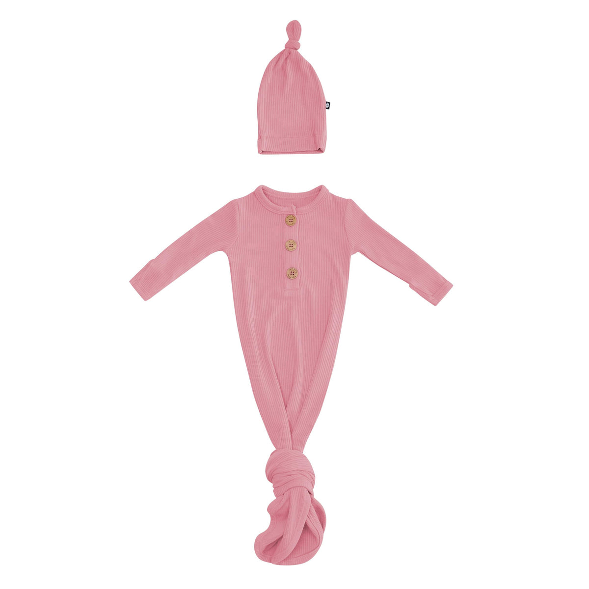 Ribbed Knotted Day Gown with Hat Set in Apple Blossom