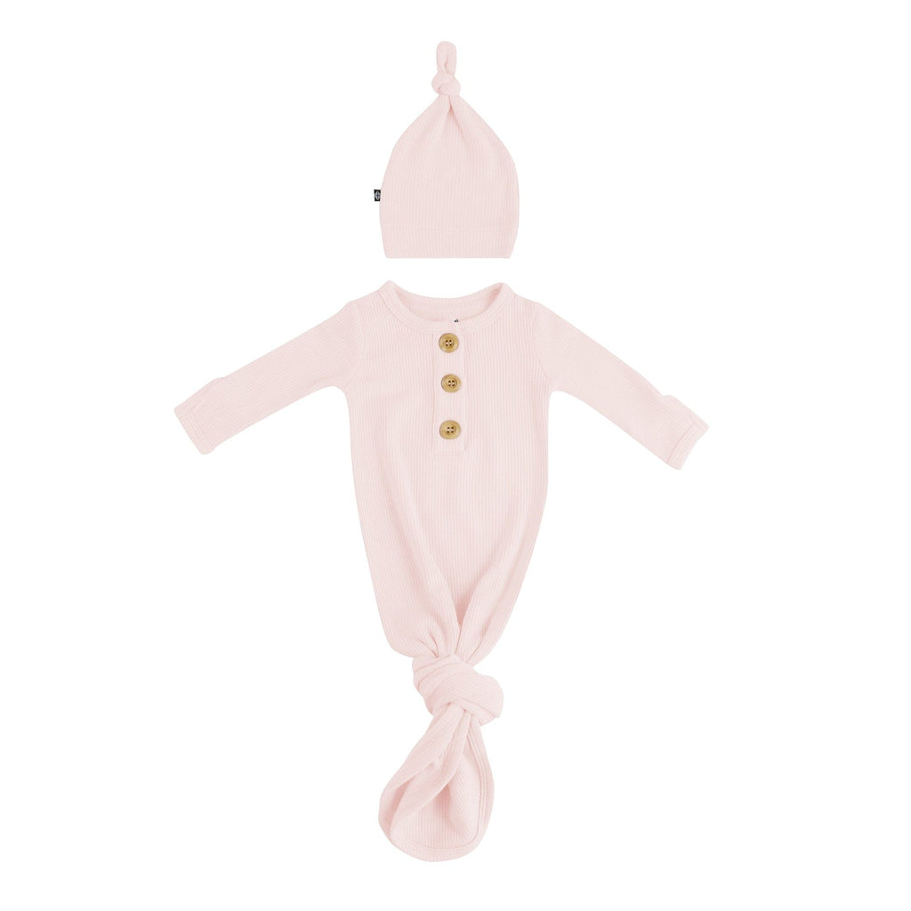 Ribbed Knotted Day Gown with Hat Set in Blush