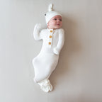Ribbed Knotted Day Gown with Hat Set in Cloud