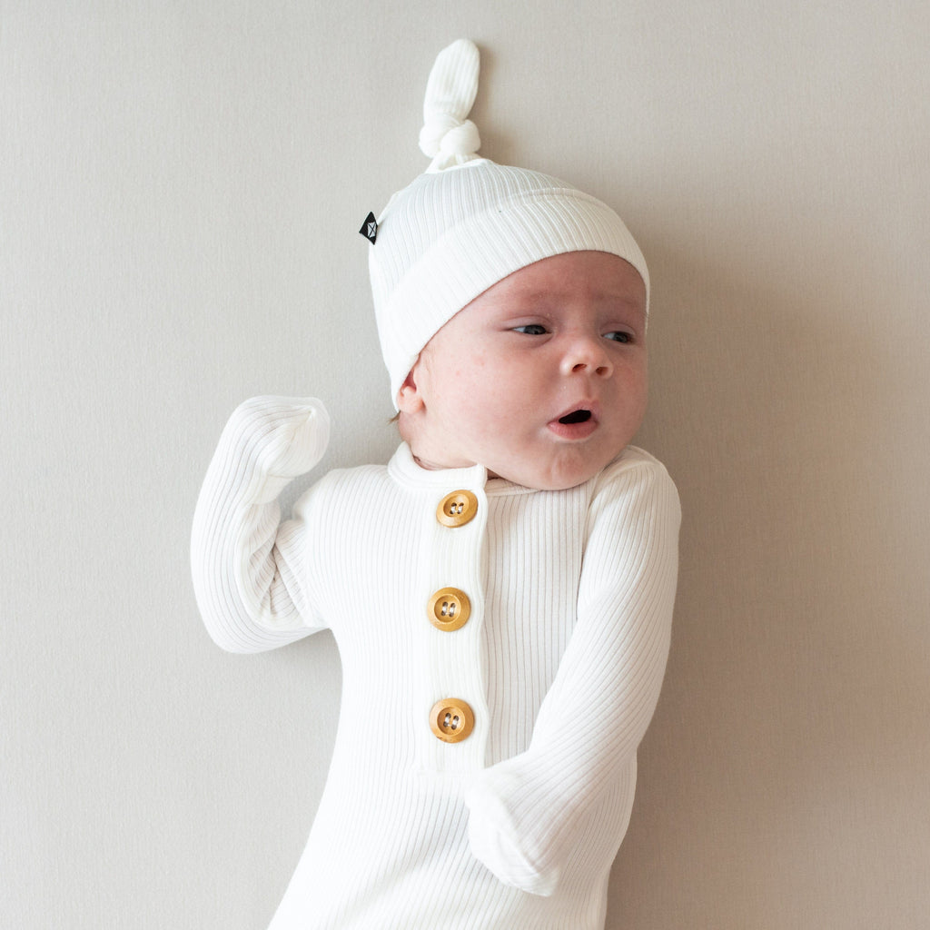 Ribbed Knotted Day Gown with Hat Set in Cloud