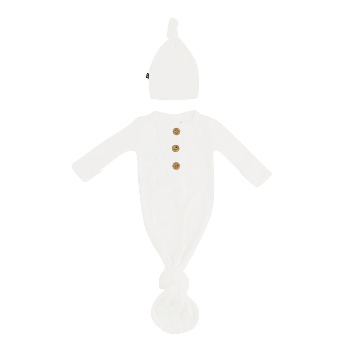 Ribbed Knotted Day Gown with Hat Set in Cloud