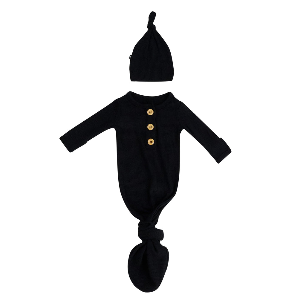 Ribbed Knotted Day Gown with Hat Set in Midnight
