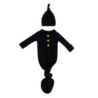 Ribbed Knotted Day Gown with Hat Set in Midnight