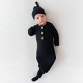 Ribbed Knotted Day Gown with Hat Set in Midnight