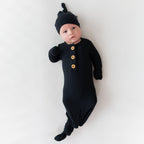 Ribbed Knotted Day Gown with Hat Set in Midnight