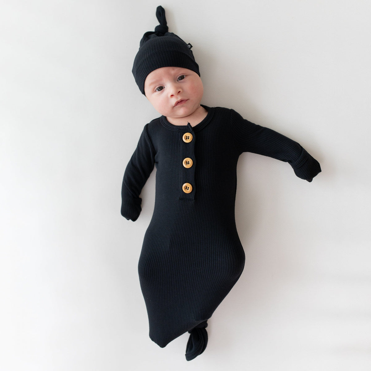 Ribbed Knotted Day Gown with Hat Set in Midnight