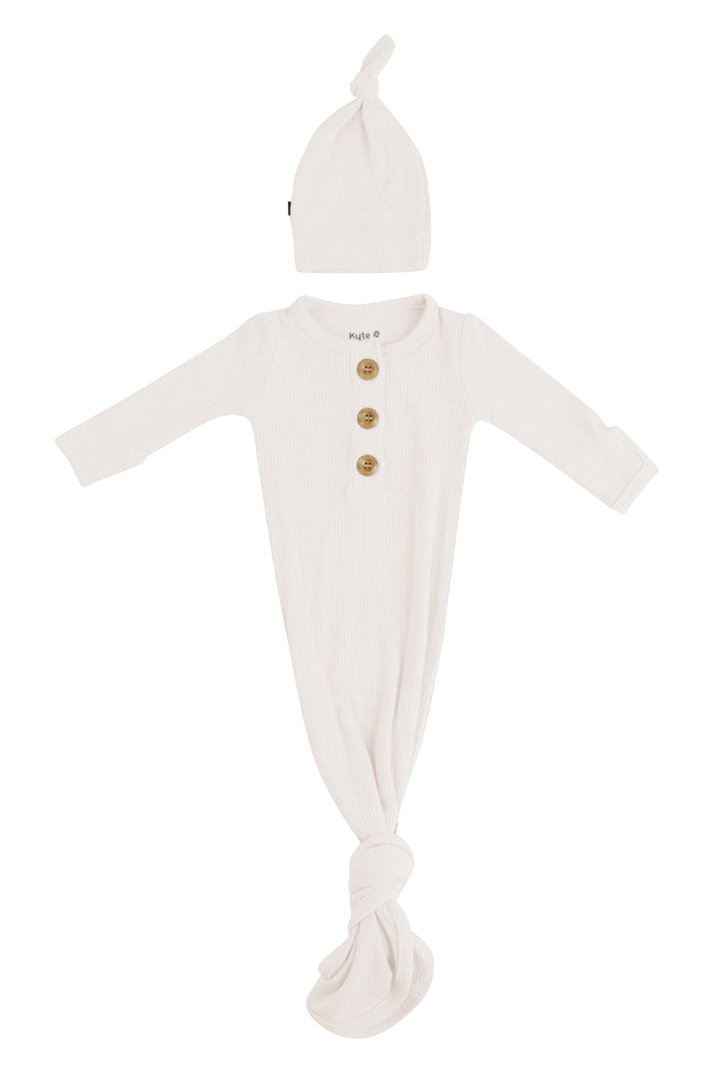 Ribbed Knotted Day Gown with Hat Set in Oat
